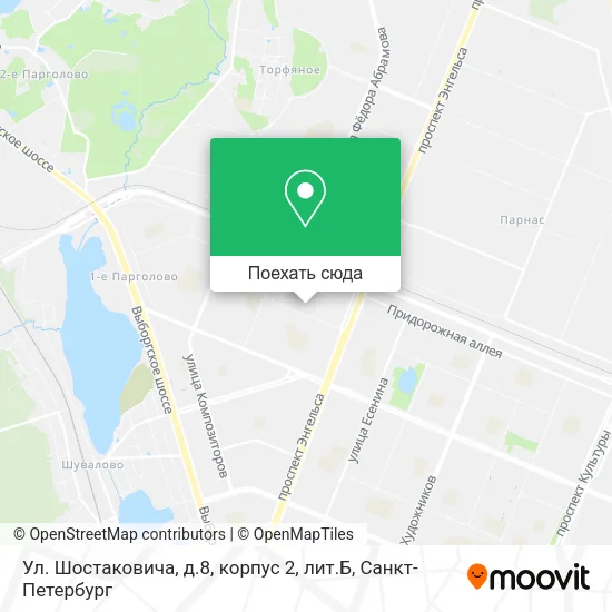 Карта Ул. Шостаковича, д.8, корпус 2, лит.Б