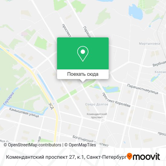 Карта Комендантский проспект 27, к.1