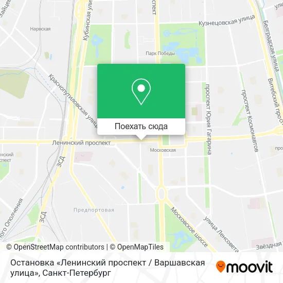 Карта Остановка «Ленинский проспект / Варшавская улица»