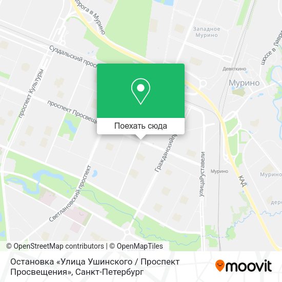 Карта Остановка «Улица Ушинского / Проспект Просвещения»
