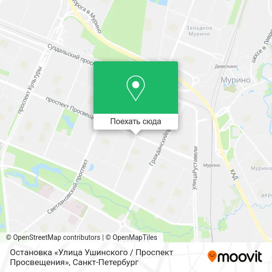 Карта Остановка «Улица Ушинского / Проспект Просвещения»