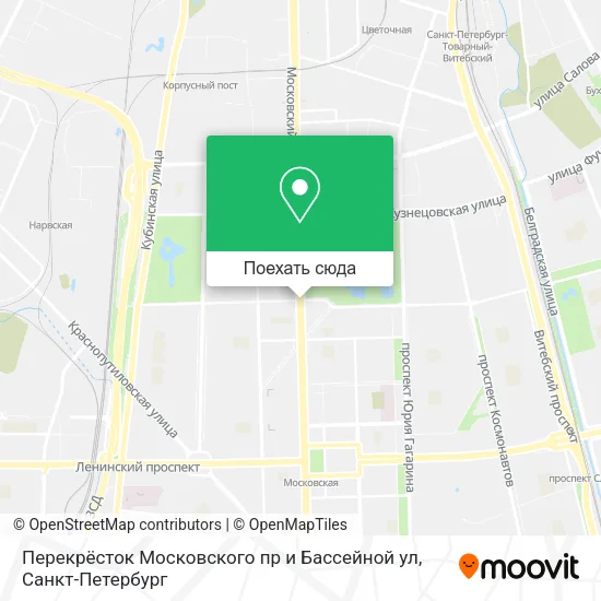 Карта Перекрёсток Московского пр и Бассейной ул