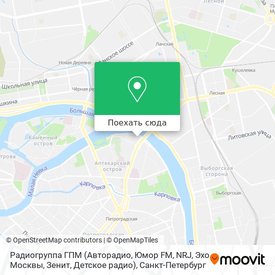 Карта Радиогруппа ГПМ (Авторадио, Юмор FM, NRJ, Эхо Москвы, Зенит, Детское радио)