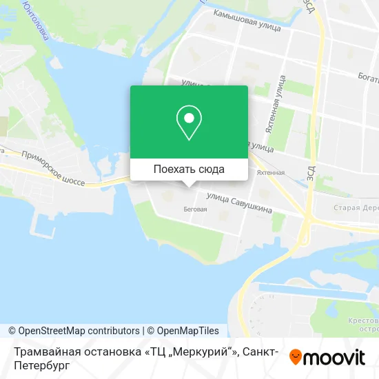 Карта Трамвайная остановка «ТЦ „Меркурий“»