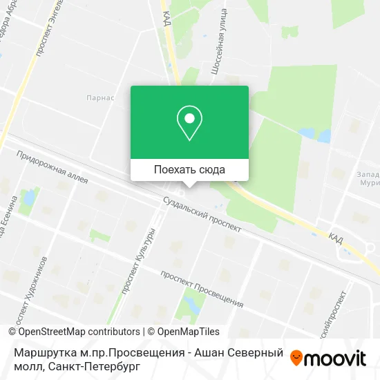 Карта Маршрутка м.пр.Просвещения - Ашан Северный молл