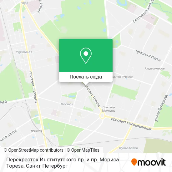 Карта Перекресток Институтского пр. и пр. Мориса Тореза
