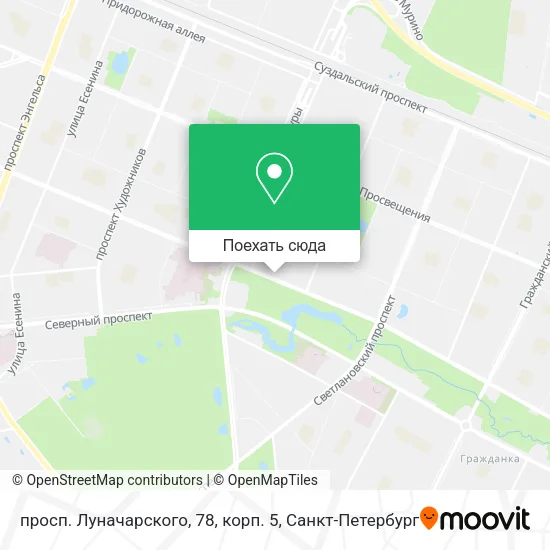 Карта просп. Луначарского, 78, корп. 5