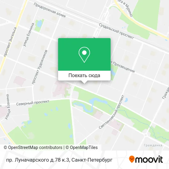 Карта пр. Луначарского д.78 к.3