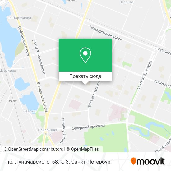 Карта пр. Луначарского, 58, к. 3
