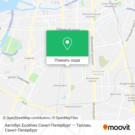 Карта Автобус Ecolines Санкт-Петербург — Таллин