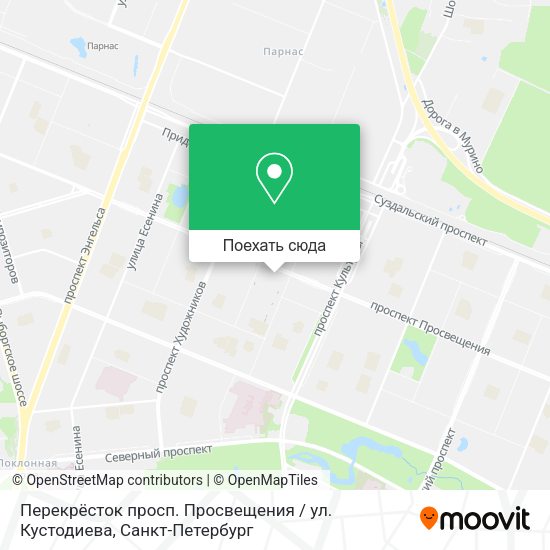 Карта Перекрёсток просп. Просвещения / ул. Кустодиева