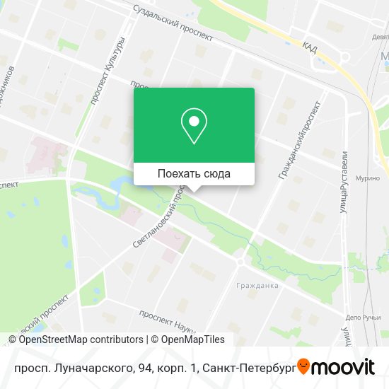 Карта просп. Луначарского, 94, корп. 1