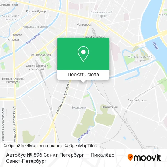 Карта Автобус № 896 Санкт-Петербург — Пикалёво