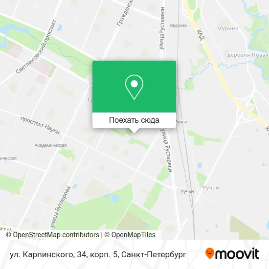 Карта ул. Карпинского, 34, корп. 5