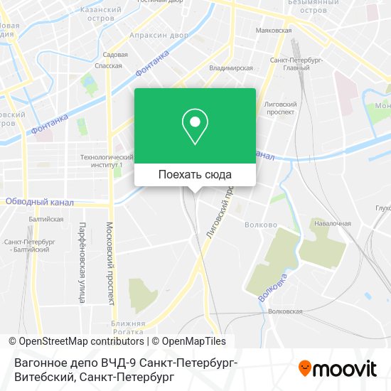 Карта Вагонное депо ВЧД-9 Санкт-Петербург-Витебский