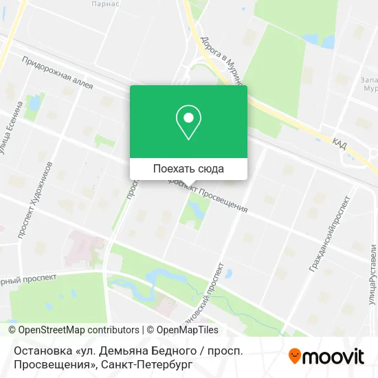 Карта Остановка «ул. Демьяна Бедного / просп. Просвещения»