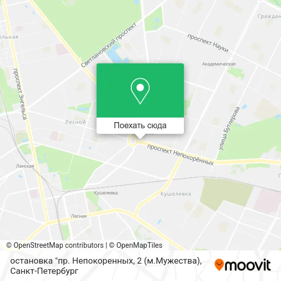 Карта остановка "пр. Непокоренных, 2 (м.Мужества)