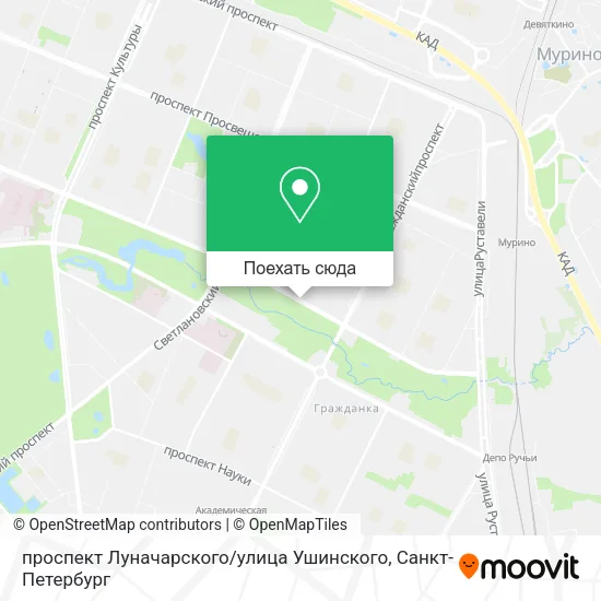 Карта проспект Луначарского / улица Ушинского