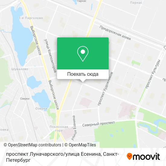 Карта проспект Луначарского / улица Есенина