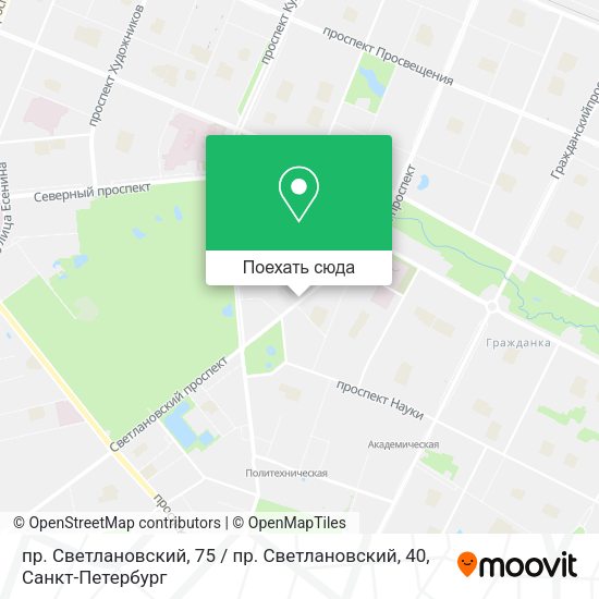 Карта пр. Светлановский, 75 / пр. Светлановский, 40