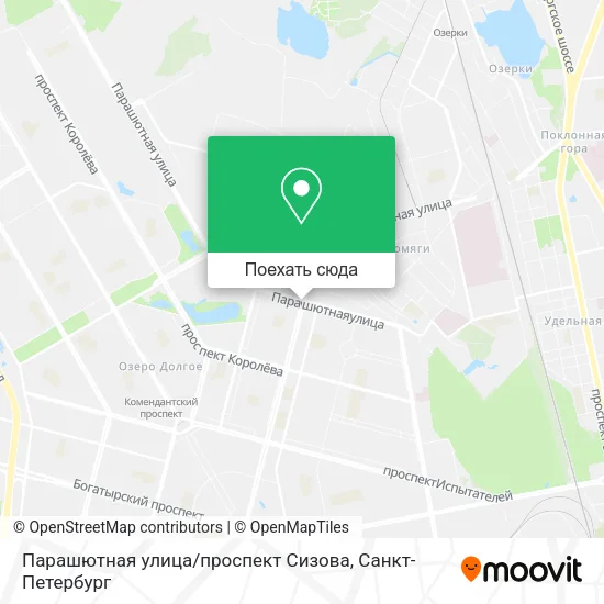 Карта Парашютная улица / проспект Сизова