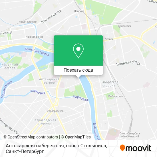 Карта Аптекарская набережная, сквер Столыпина