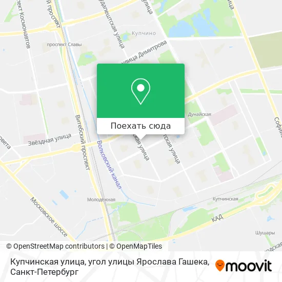 Карта Купчинская улица, угол улицы Ярослава Гашека