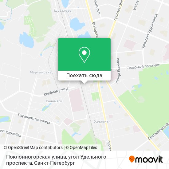 Карта Поклонногорская улица, угол Удельного проспекта