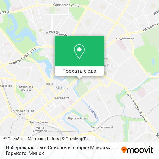 Карта Набережная реки Свислочь в парке Максима Горького