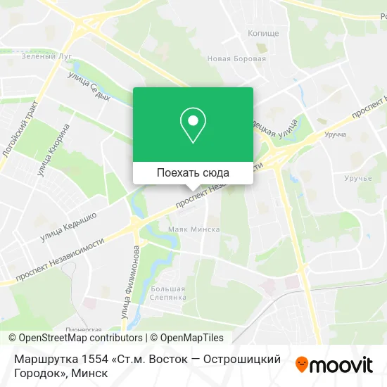 Карта Маршрутка 1554 «Ст.м. Восток — Острошицкий Городок»