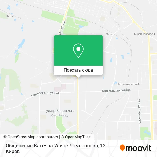 Карта Общежитие Вятгу на Улице Ломоносова, 12