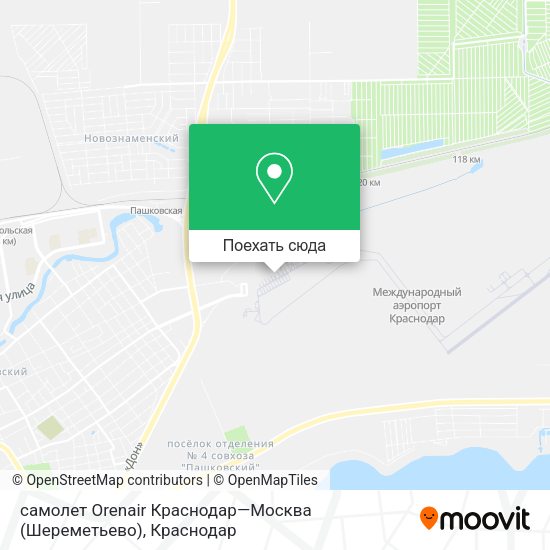 Карта самолет Orenair Краснодар—Москва (Шереметьево)