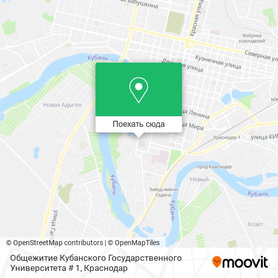 Карта Общежитие Кубанского Государственного Университета # 1