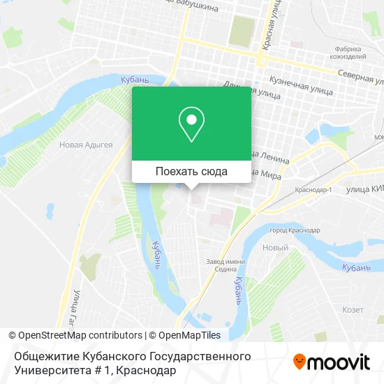 Карта Общежитие Кубанского Государственного Университета # 1