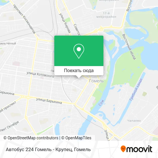 Карта Автобус 224 Гомель - Крупец