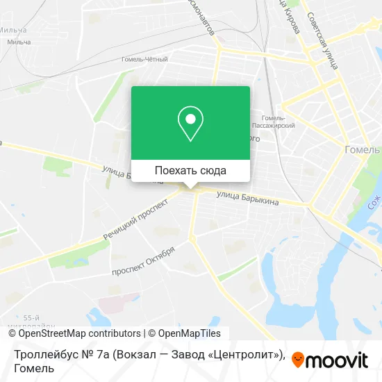 Карта Троллейбус № 7а (Вокзал — Завод «Центролит»)