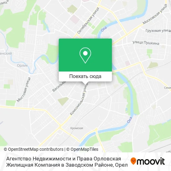 Карта Агентство Недвижимости и Права Орловская Жилищная Компания в Заводском Районе