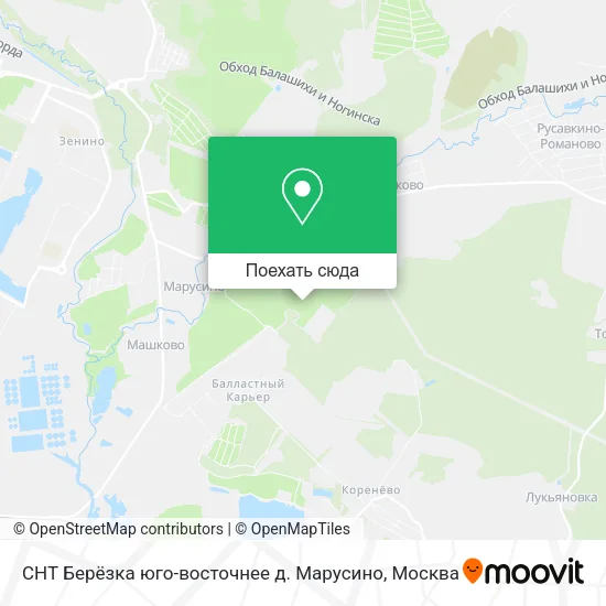 Карта СНТ Берёзка юго-восточнее д. Марусино