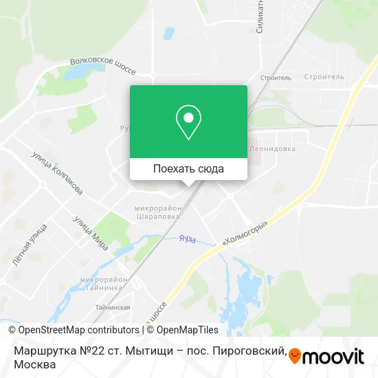 Карта Маршрутка №22 ст. Мытищи – пос. Пироговский