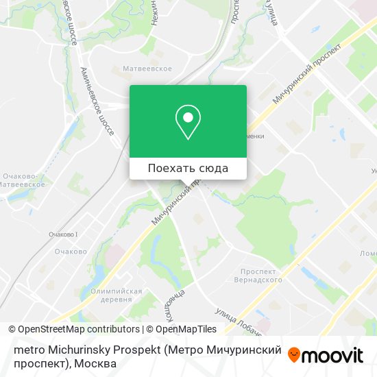 Карта metro Michurinsky Prospekt (Метро Мичуринский проспект)