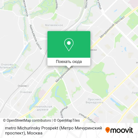 Карта metro Michurinsky Prospekt (Метро Мичуринский проспект)