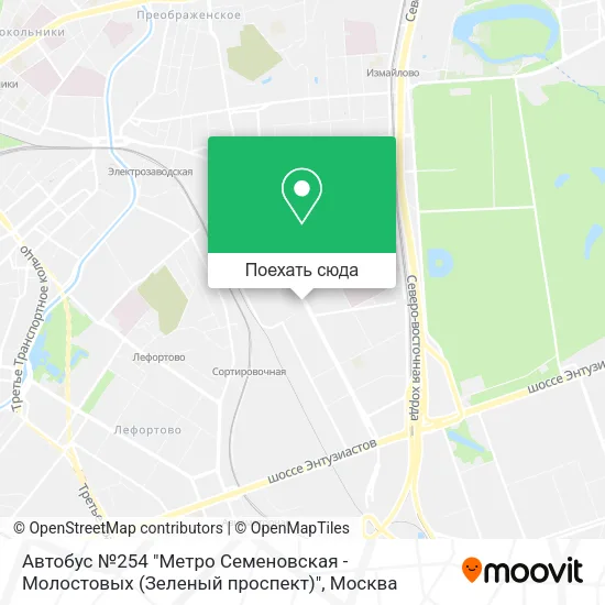 Карта Автобус №254 "Метро Семеновская - Молостовых (Зеленый проспект)"