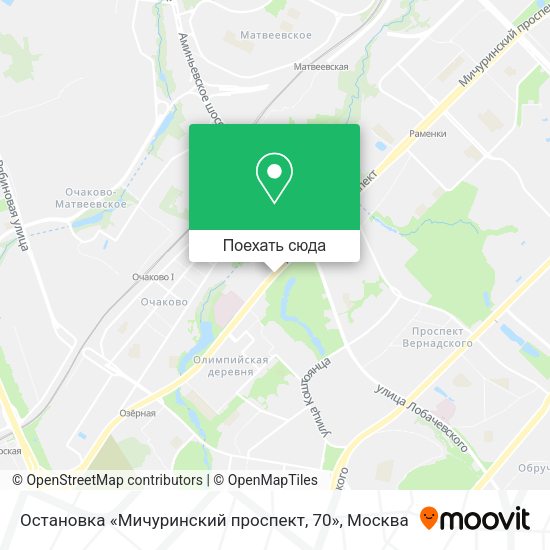 Карта Остановка «Мичуринский проспект, 70»