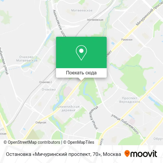 Карта Остановка «Мичуринский проспект, 70»