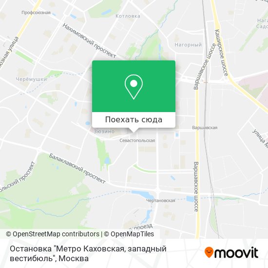 Карта Остановка "Метро Каховская, западный вестибюль"