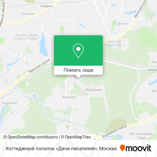 Карта Коттеджный поселок «Дачи писателей»