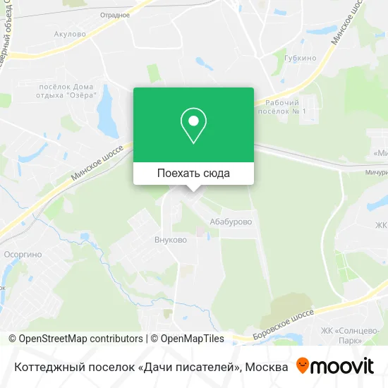 Карта Коттеджный поселок «Дачи писателей»