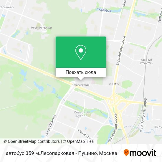 Карта автобус 359 м.Лесопарковая - Пущино