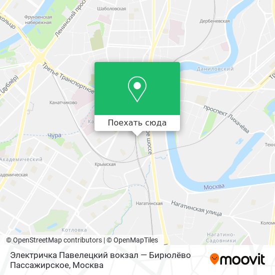 Карта Электричка Павелецкий вокзал — Бирюлёво Пассажирское