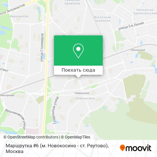 Карта Маршрутка #6 (м. Новокосино - ст. Реутово)